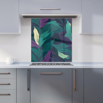 Green Purple Tropical Leaves Kitchen Splashback