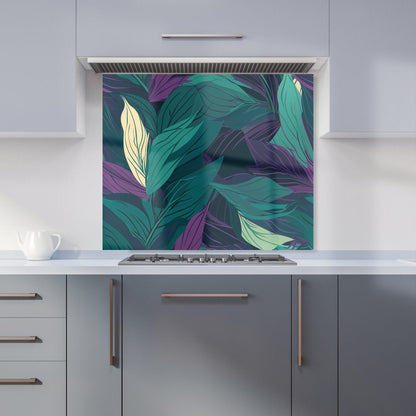 Green Purple Tropical Leaves Kitchen Splashback