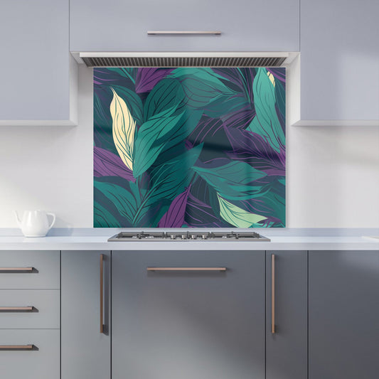 Green Purple Tropical Leaves Kitchen Splashback