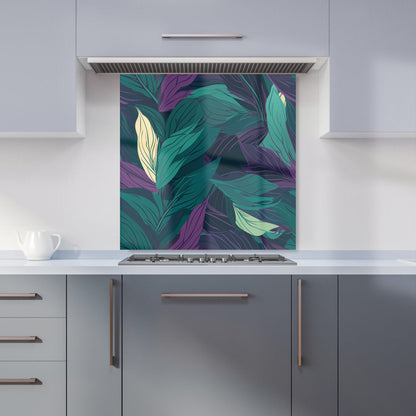 Green Purple Tropical Leaves Kitchen Splashback