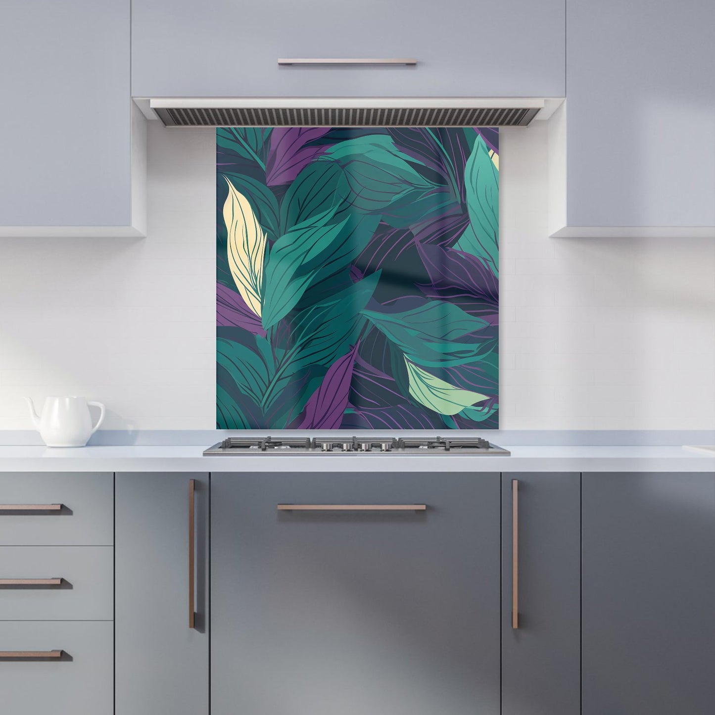 Green Purple Tropical Leaves Kitchen Splashback