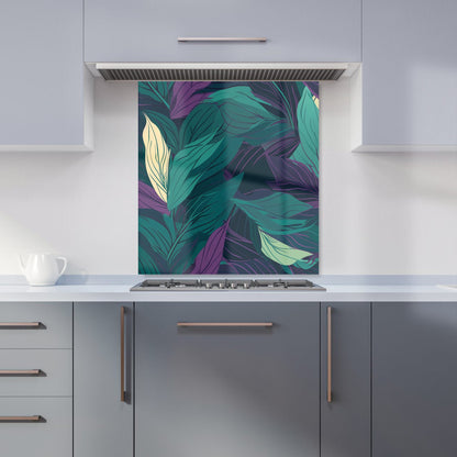 Green Purple Tropical Leaves Kitchen Splashback