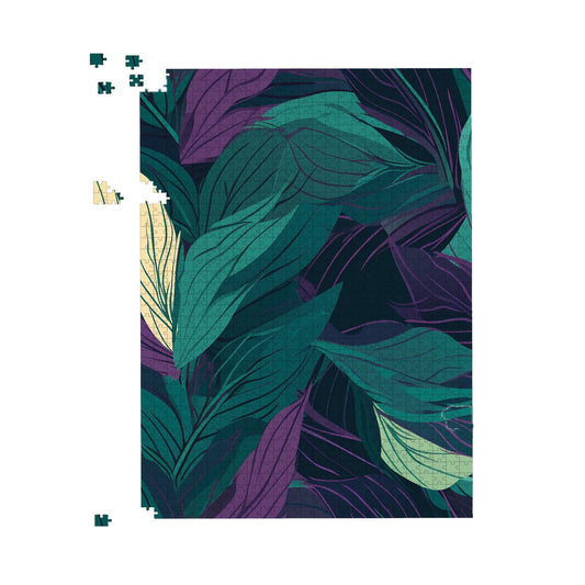 Green Purple Tropical Leaves Jigsaw Puzzle