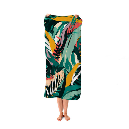 Coloured Tropical Leaves Beach Towel