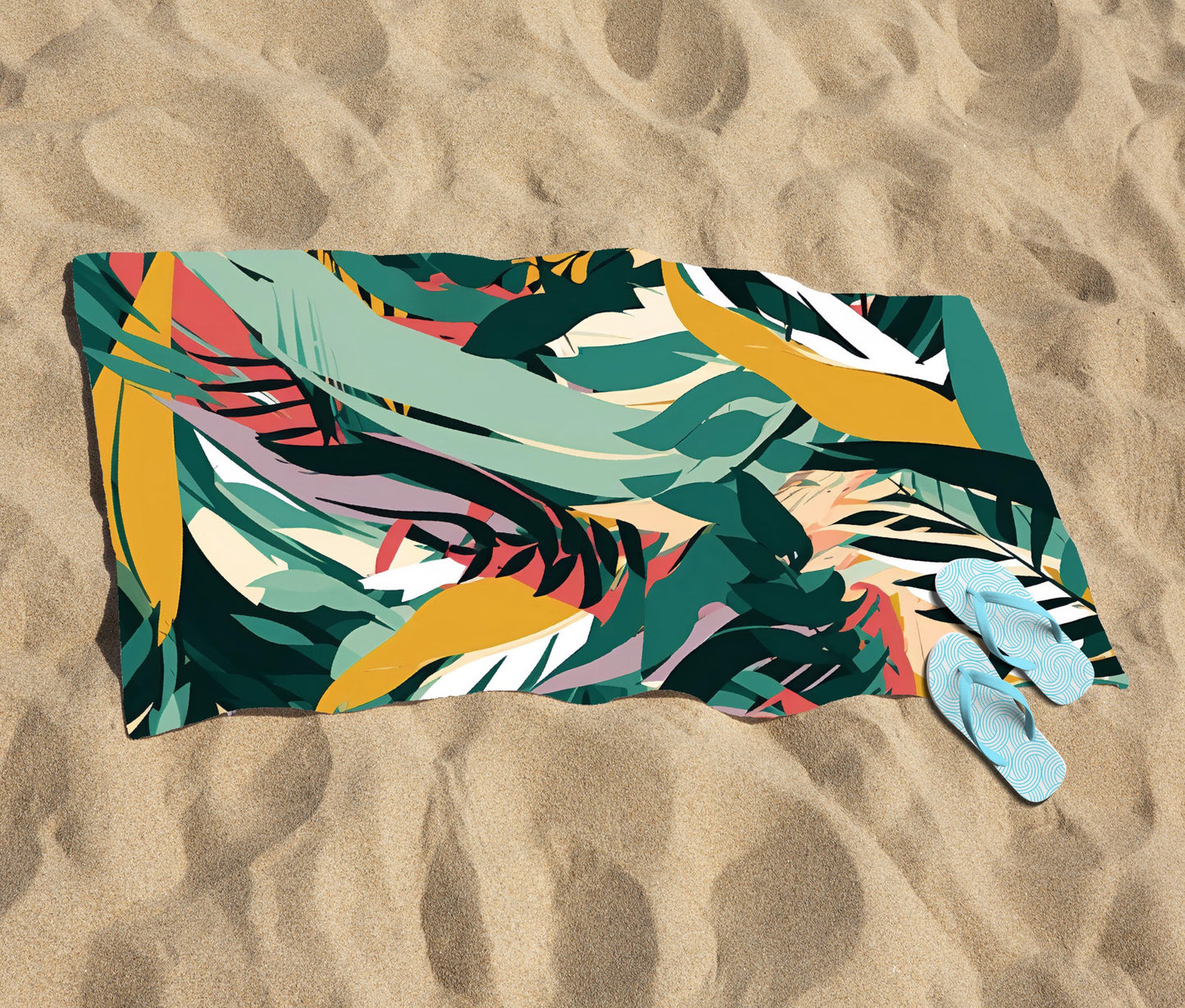 Coloured Tropical Leaves Beach Towel