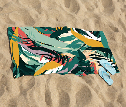Coloured Tropical Leaves Beach Towel