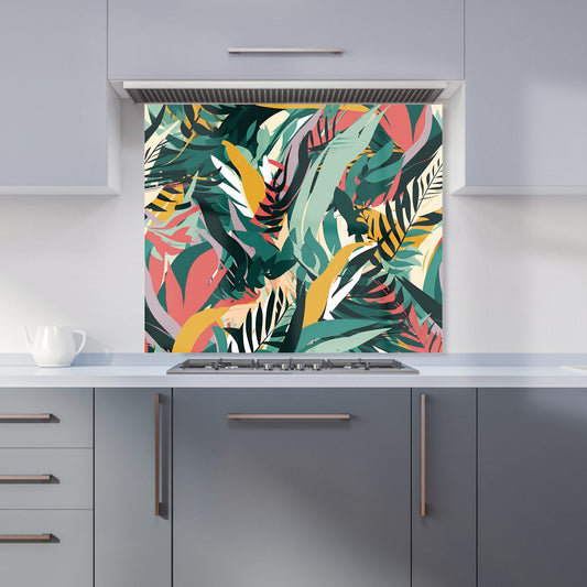 Coloured Tropical Leaves Kitchen Splashback