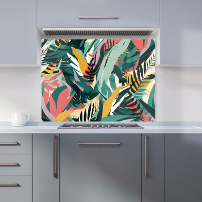 Coloured Tropical Leaves Kitchen Splashback