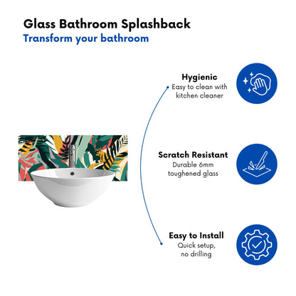Coloured Tropical Leaves Glass Bathroom Splashback