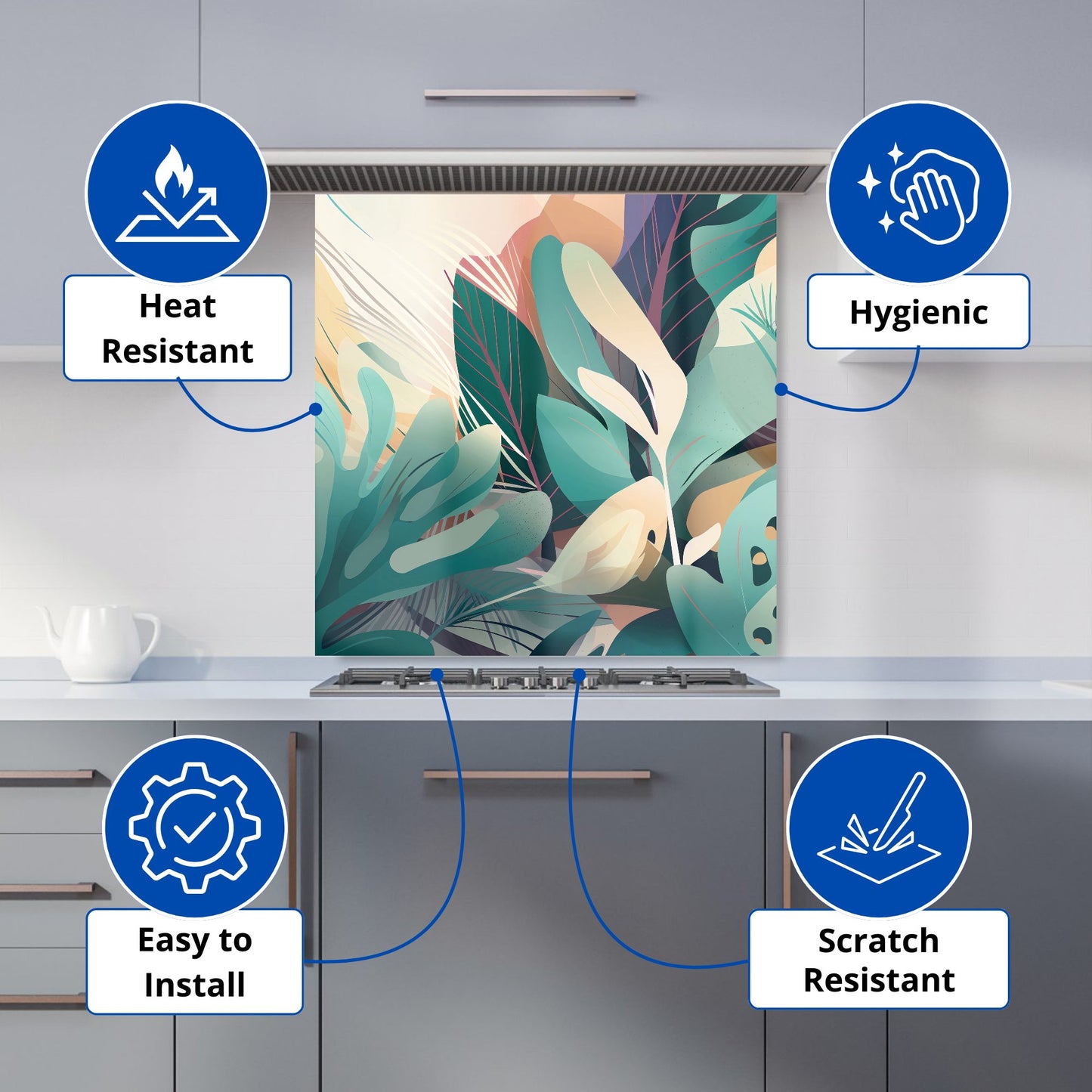 Abstract Tropical Leaves Kitchen Splashback
