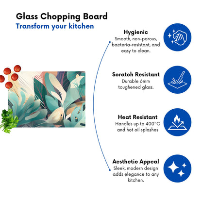 Abstract Tropical Leaves Glass Chopping Board