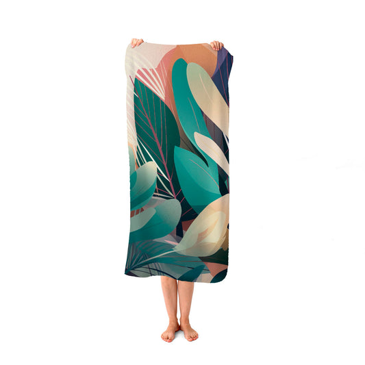 Abstract Tropical Leaves Beach Towel