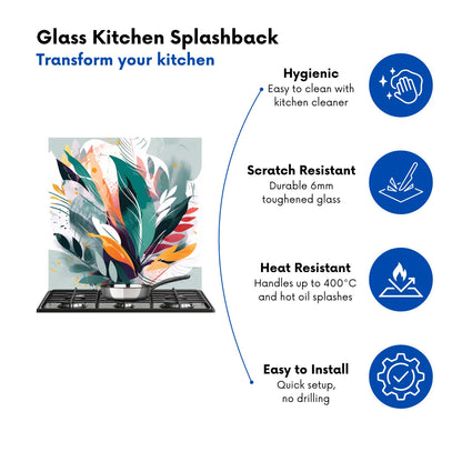 Coloured Abstrace Feather Leaves Kitchen Splashback