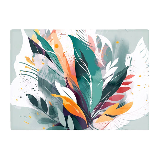 Coloured Abstrace Feather Leaves Glass Chopping Board