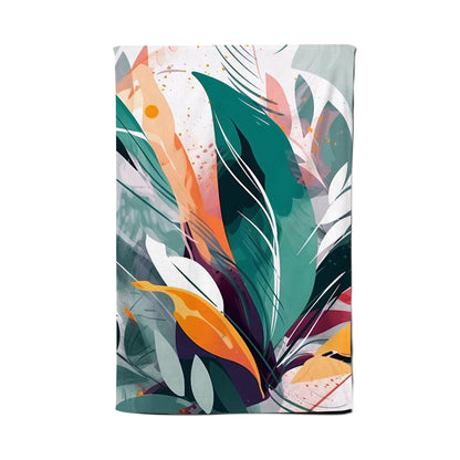 Coloured Abstrace Feather Leaves Tea Towel