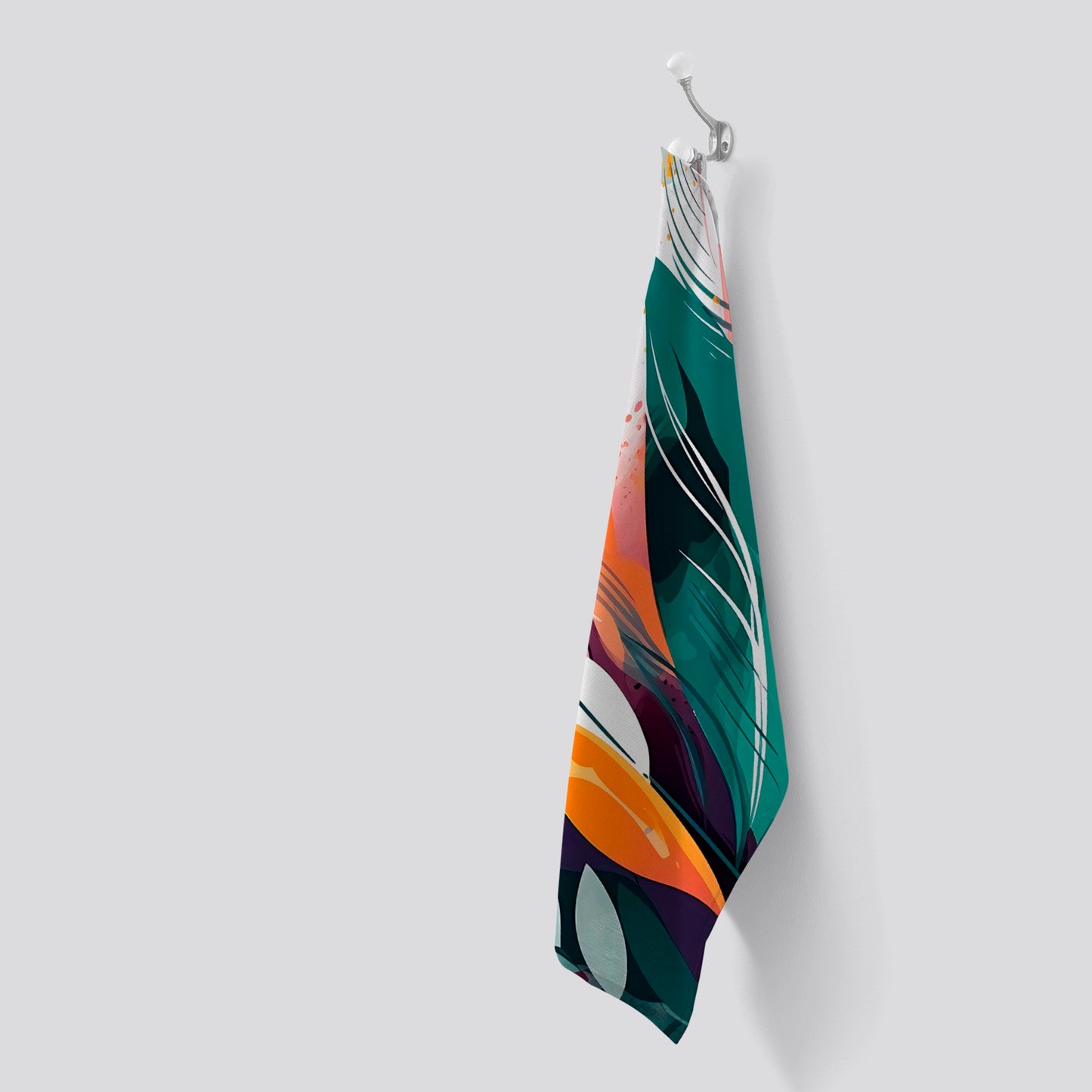 Coloured Abstrace Feather Leaves Tea Towel