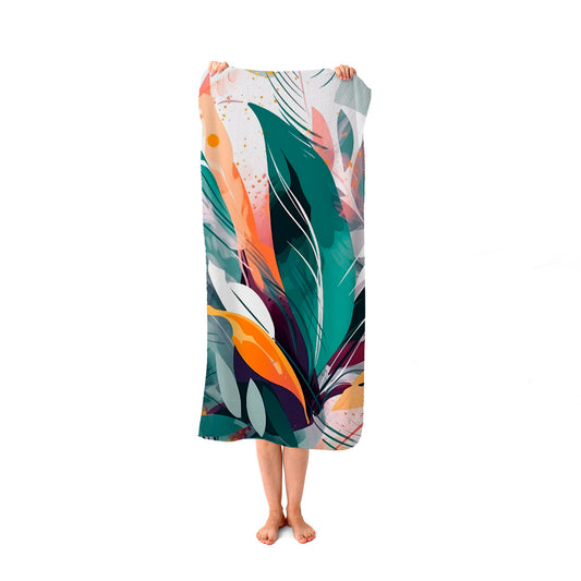 Coloured Abstrace Feather Leaves Beach Towel