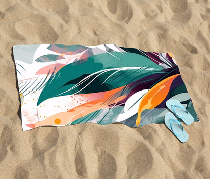 Coloured Abstrace Feather Leaves Beach Towel
