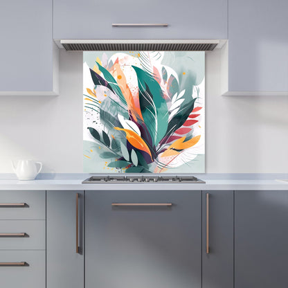 Coloured Abstrace Feather Leaves Kitchen Splashback