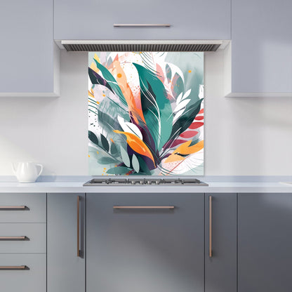 Coloured Abstrace Feather Leaves Kitchen Splashback
