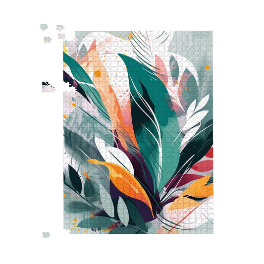 Coloured Abstrace Feather Leaves Jigsaw Puzzle