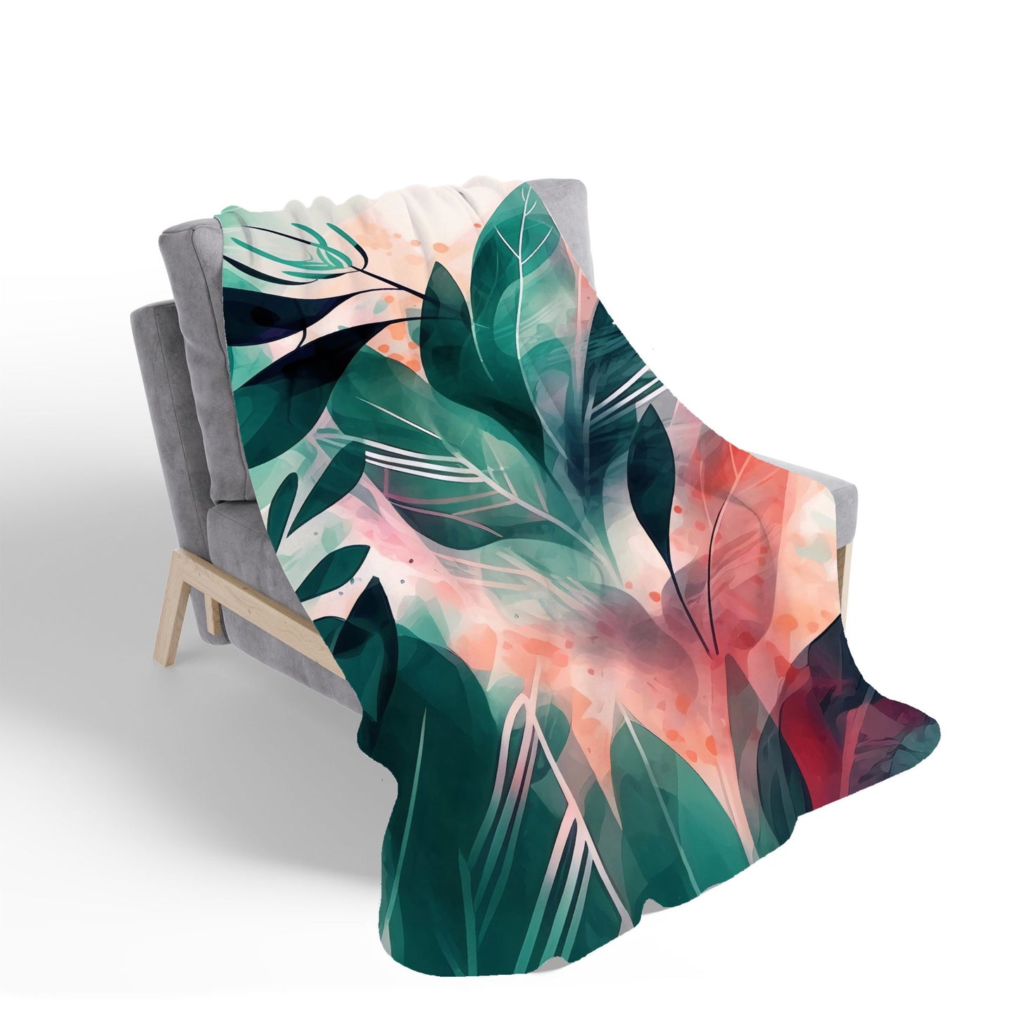Green Feather leaves Tropical Sherpa Blanket
