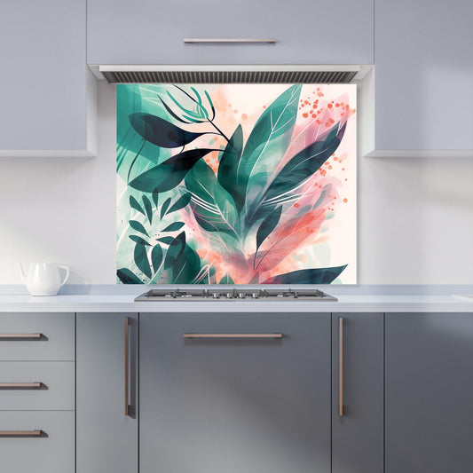Green Feather leaves Tropical Kitchen Splashback