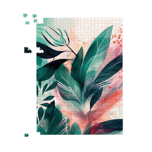 Green Feather leaves Tropical Jigsaw Puzzle