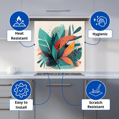 Green Orange Tropical Leaves Kitchen Splashback