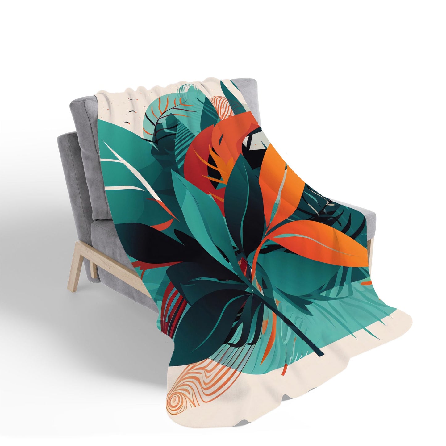 Green Orange Tropical Leaves Sherpa Blanket