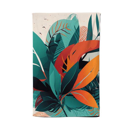 Green Orange Tropical Leaves Tea Towel