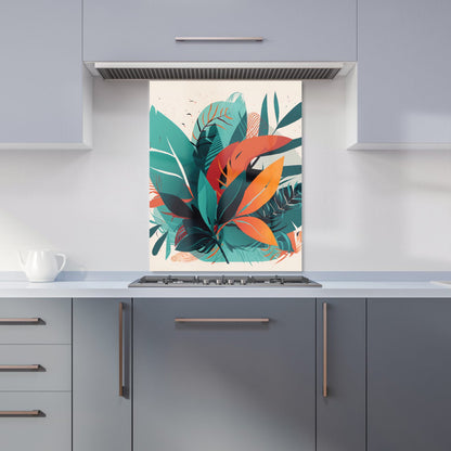 Green Orange Tropical Leaves Kitchen Splashback