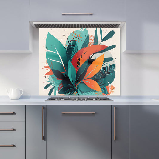 Green Orange Tropical Leaves Kitchen Splashback