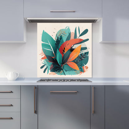 Green Orange Tropical Leaves Kitchen Splashback