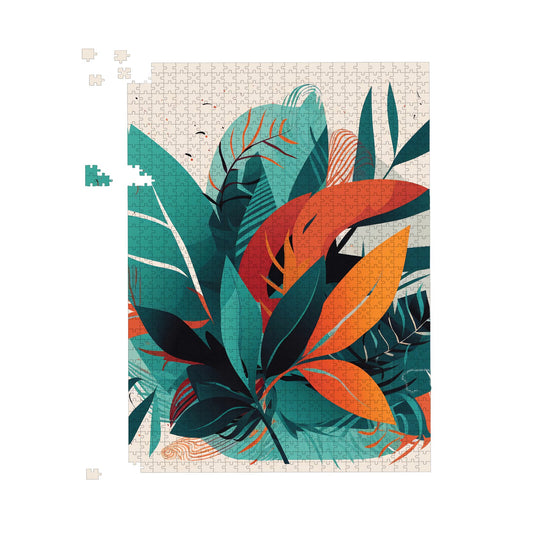 Green Orange Tropical Leaves Jigsaw Puzzle
