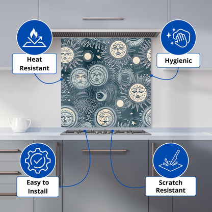 Silver Blue Moon and Stars Kitchen Splashback
