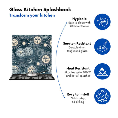 Silver Blue Moon and Stars Kitchen Splashback