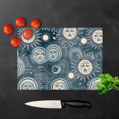 Silver Blue Moon And Stars Glass Chopping Board