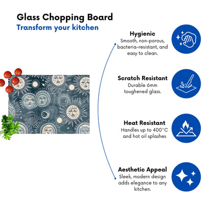 Silver Blue Moon And Stars Glass Chopping Board