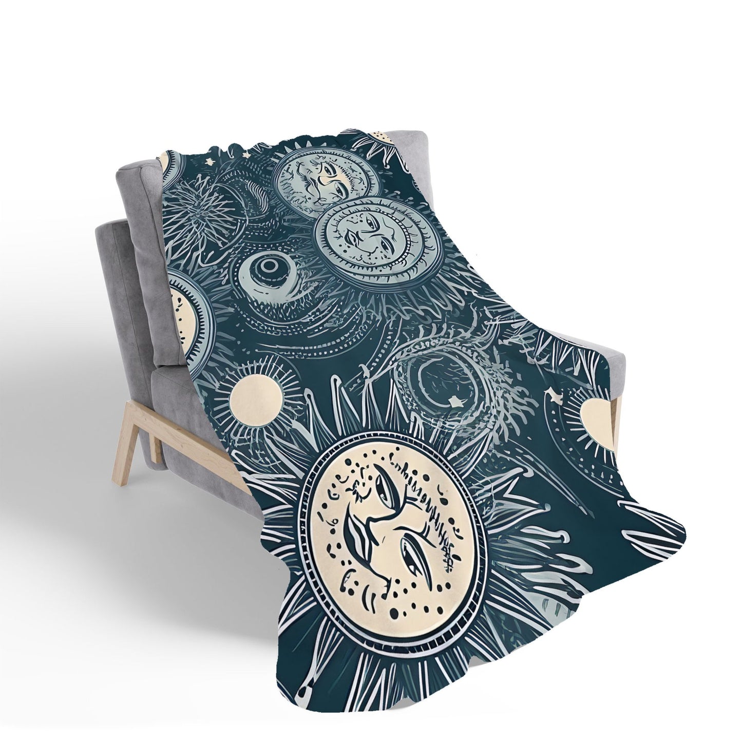 Silver Blue Moon and Stars Sherpa Blanket