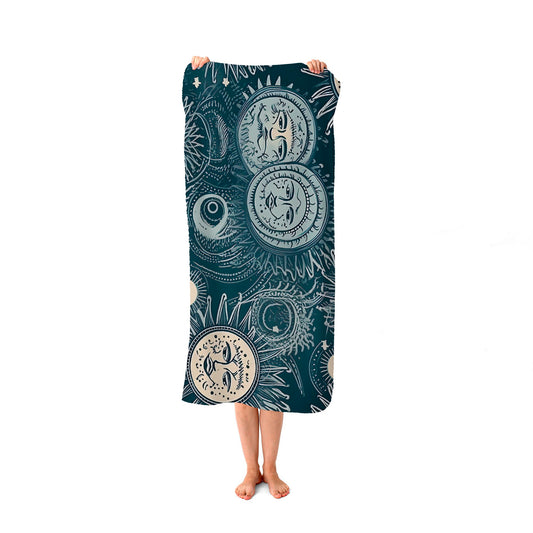 Silver Blue Moon and Stars Beach Towel