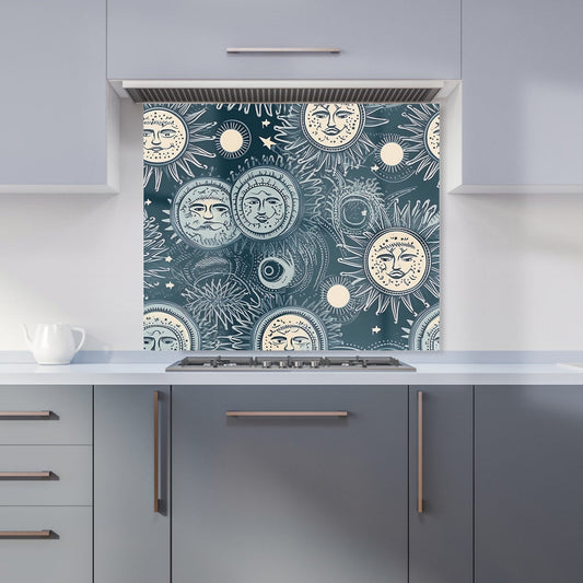 Silver Blue Moon and Stars Kitchen Splashback