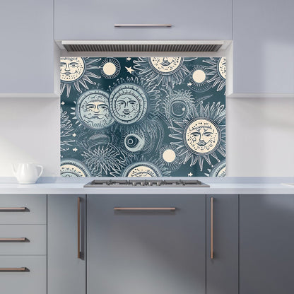 Silver Blue Moon and Stars Kitchen Splashback