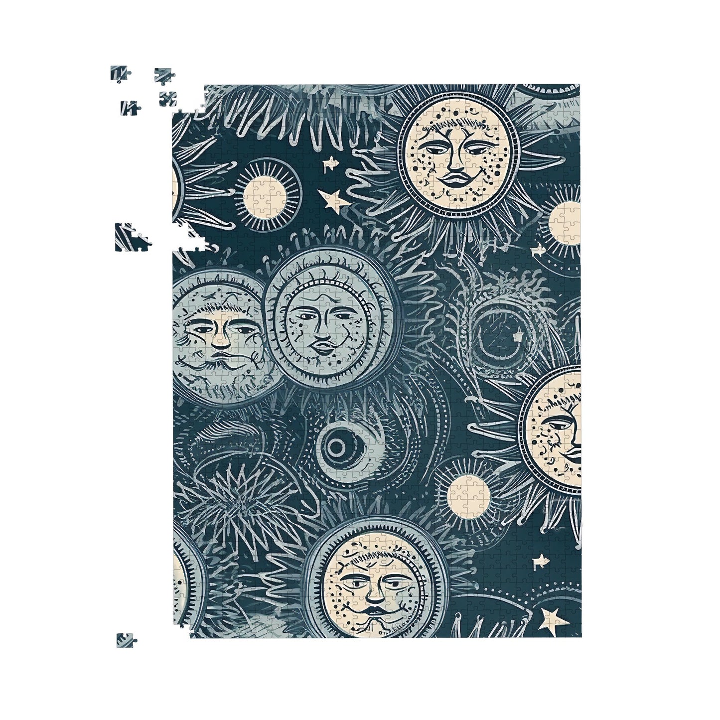 Silver Blue Moon and Stars Jigsaw Puzzle