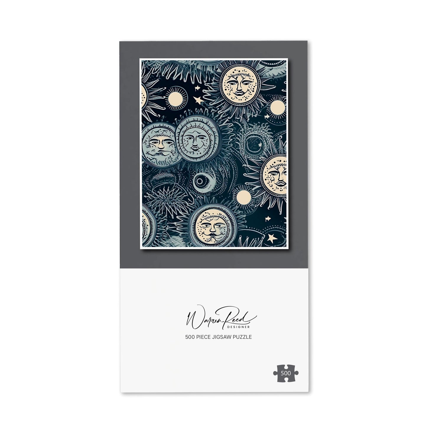 Silver Blue Moon and Stars Jigsaw Puzzle