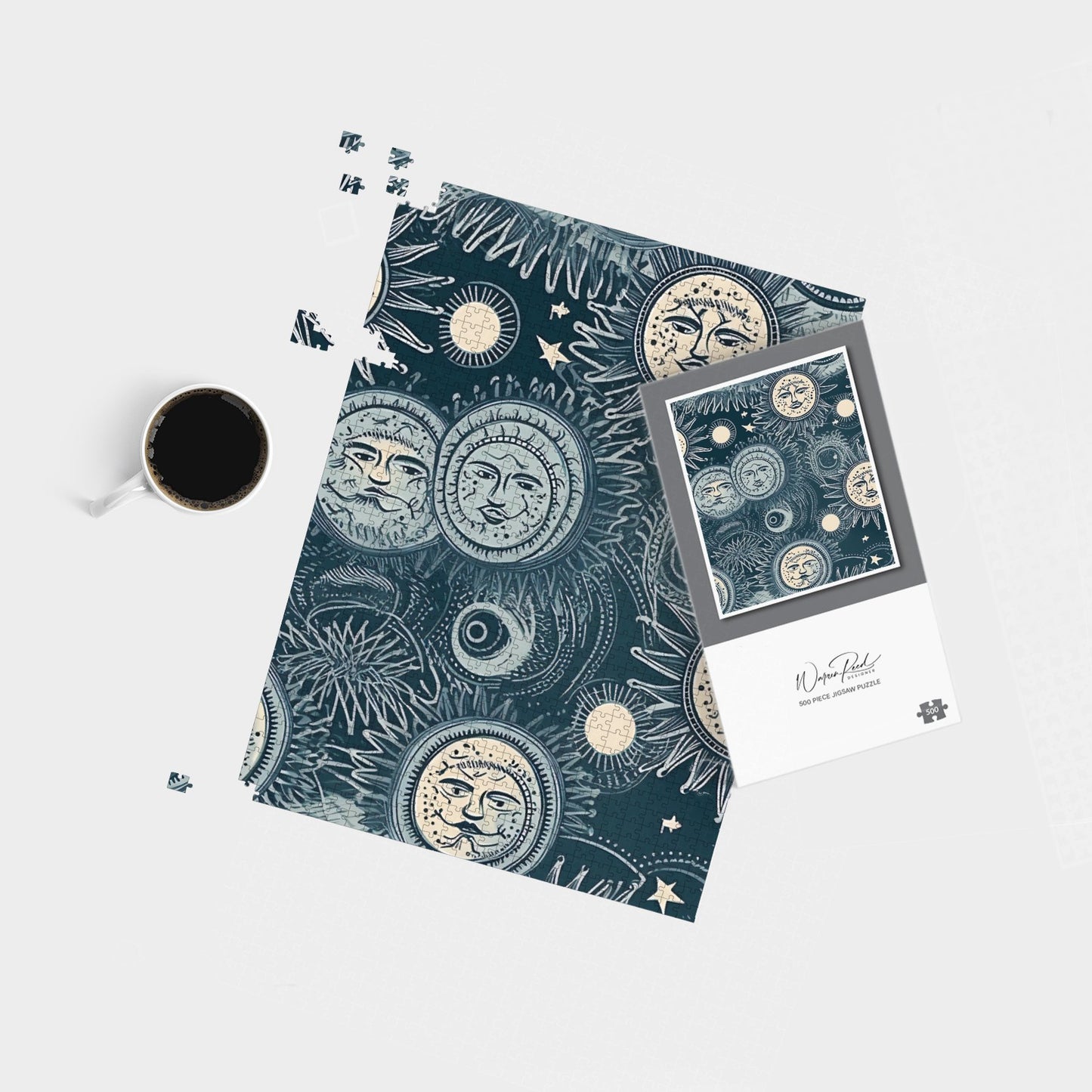 Silver Blue Moon and Stars Jigsaw Puzzle