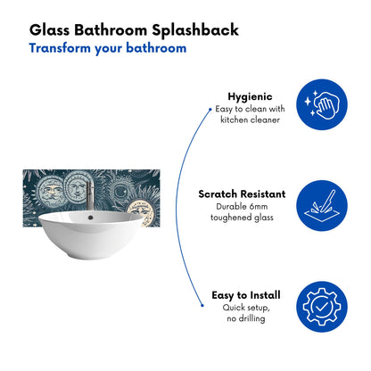 Silver Blue Moon and Stars Glass Bathroom Splashback