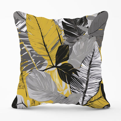 Grey Yellow Floral Leaves Cushions
