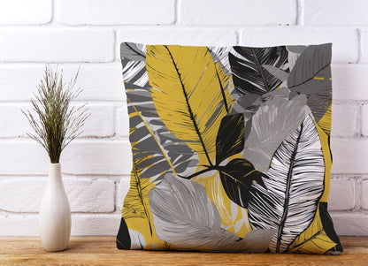 Grey Yellow Floral Leaves Cushions