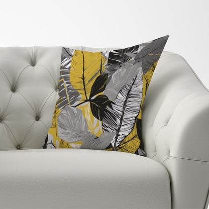 Grey Yellow Floral Leaves Cushions
